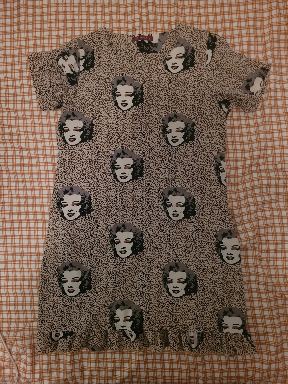 Animal Print Marilyn Face Ruffle-Hem Mini Dress
